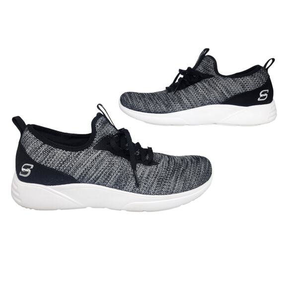 Skechers Shoes Womens 8 Gray Black White Knit Sport Memory Foam Comfort Running - Picture 1 of 11